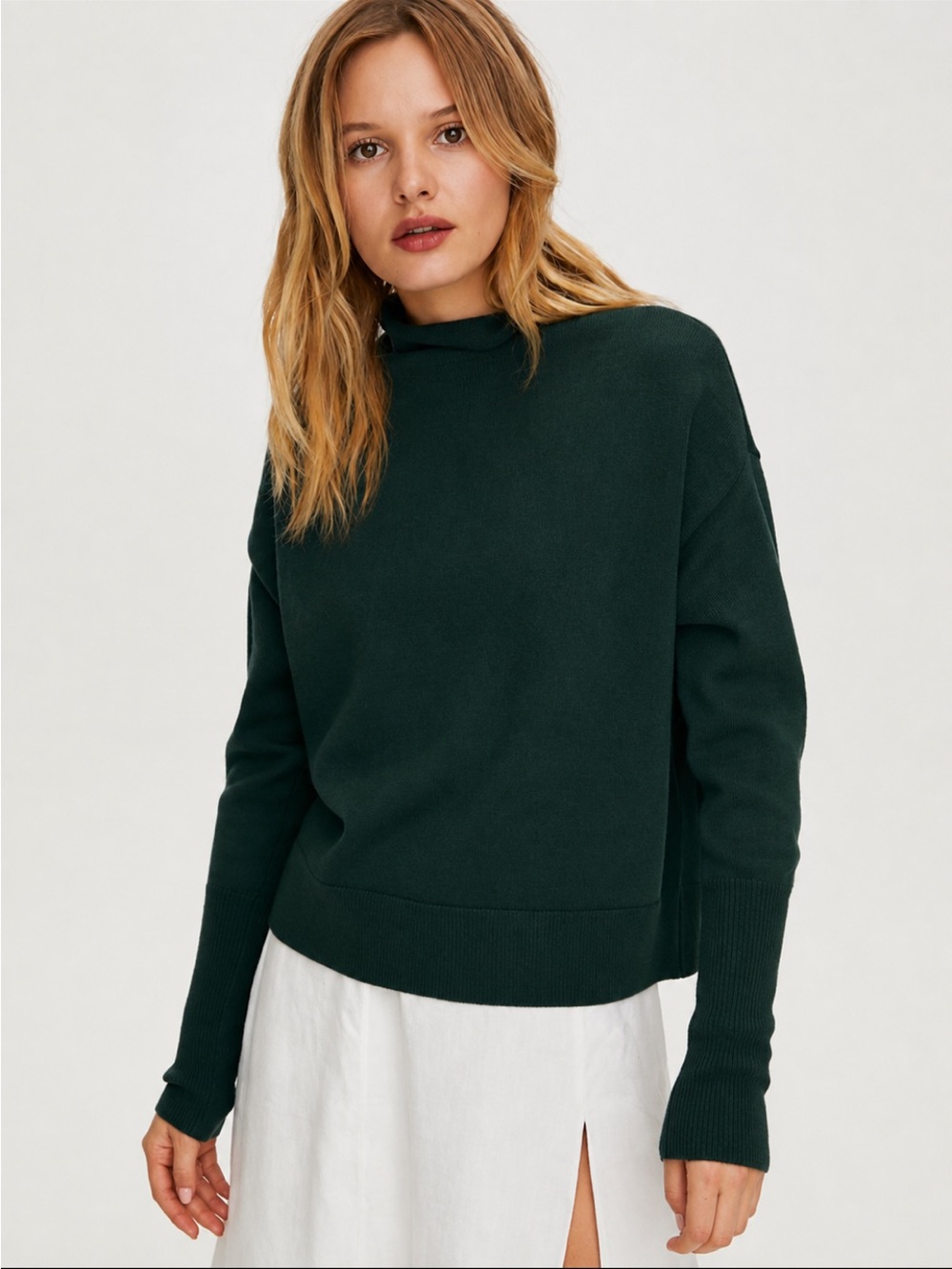 Aritzia Wilfred Cyprie Merino Wool Sweater Mockneck S Green Classic Career Fall